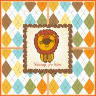 childish baby shower card with cartoon lion N18