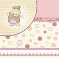 childish baby girl announcement card with hippo toy N21