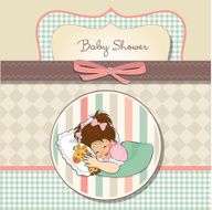 baby shower card with little girl and her toy N19