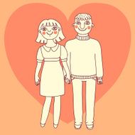 Drawn man and woman Young couple in love