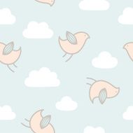 Birds and clouds seamless pattern