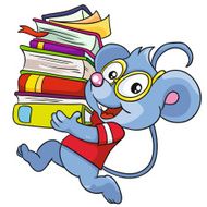 Mouse with books on a white background vector illustration