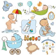 new baby boy elements set isolated on white background