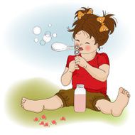funny lovely little girl blowing soap bubbles N13