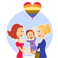 Young lesbian couple family with son Vector illustration