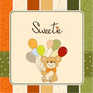 baby invitation with teddy bear and balloons