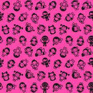 Cupids set black on pink background wrapping paper