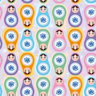 Seamless pattern Russian dolls Blue green purple pink Vecto