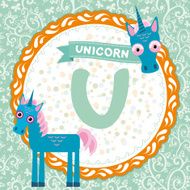 ABC animals U is unicorn Childrens english alphabet Vector