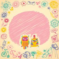 Owls cute cartoon card and sample text Light background N2