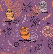 Cute colorful floral seamless pattern with owls N3
