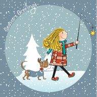 Funny girl and her dressed dog