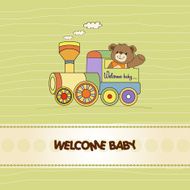 baby shower card with teddy bear and train toy N8