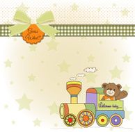 baby shower card with teddy bear and train toy N9