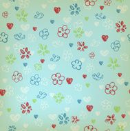 Seamless cute texture with cketch birds hearts and flowers