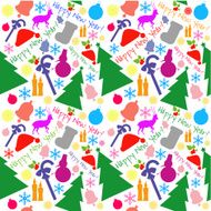 Happy New Year pattern with ribbons Santa`s hat