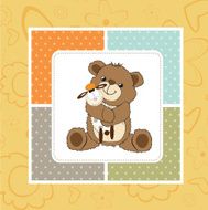 childish greeting card with teddy bear and his toy N11