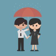 man and woman under a red umbrella