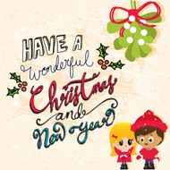 Cute Christmas Couple on a Textured Background with Mistletoe