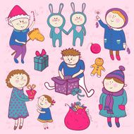 Childish christmas vector set in cartoon style N3