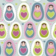 Seamless pattern Russian dolls matryoshka blue green purple background