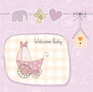 baby girl shower card with stroller