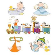 new baby boy items set isolated on white background N3