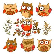 Set of 7 cute owls