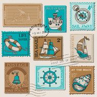 Vector Set of Retro SEA POST Stamps N2