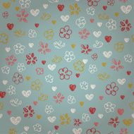 Seamless doodle texture with birds flowers and hearts