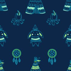 Pattern with wigwam and rabbit N2