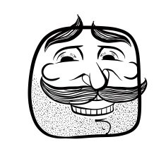 Happy cartoon face with mustaches black and white vector