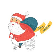 Christmas card with santa on bike snow background N4