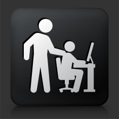Black Square Button with Helping Child