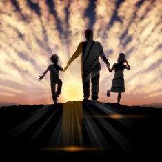 Father's Day background Father and children in the sunset N13
