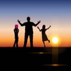 Father's Day background Father and children in the sunset N14
