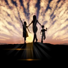 Mother's Day background Mother and children in the sunset N10