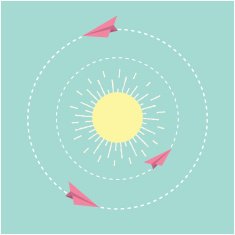 Origami paper plane and sun Dash line circle Flat design