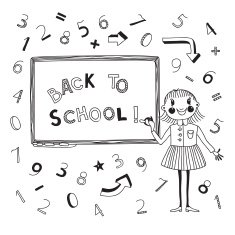 Back to school Schoolgirl at the blackboard