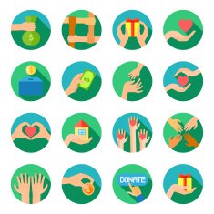 Long hands giving flat icons set