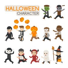 Set of halloween costume characters trick or treat