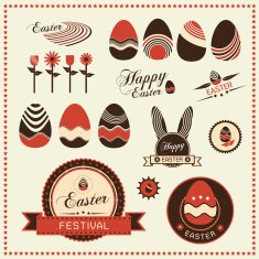 Set of easter ornaments and decorative labels Vector illustrati