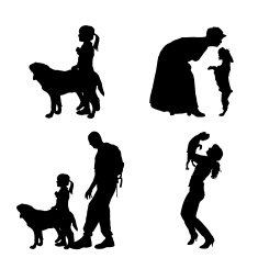 Vector silhouette of people with dog N19
