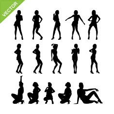 Sexy lady and dancing silhouettes vector set 9
