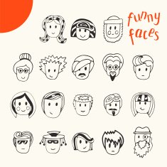 Hand drawn cartoon funny faces collection Doodle vector avatars