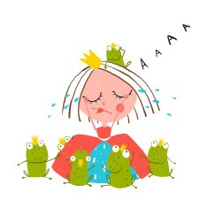 Princess Crying and Many Prince Frogs Colored Drawing