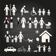 Set of family icons on a chalkboard background
