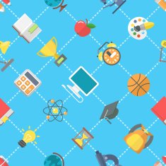 Flat School Icons Seamless Pattern