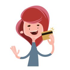 Girl holding gold credit card vector illustration cartoon character
