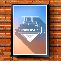 Education logo or label template background on brick wall